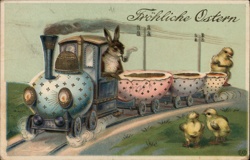 Easter Bunny Train with Chicks Postcard With Bunnies Postcard Postcard