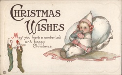 Christmas Baby with Bottle, Vintage Holiday Postcard Children Postcard Postcard