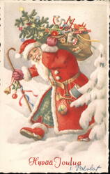 Finnish Christmas Postcard: Santa with Toys Santa Claus Postcard Postcard