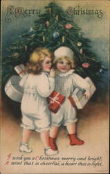 Two Children Upside Down by Christmas Tree - Vintage Holiday Postcard Ellen Clapsaddle Postcard Postcard