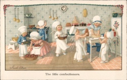 Little Confectioners, Cherubic Bakers in Kitchen, Vintage Illustration Angels Pauli Ebner Postcard Postcard Postcard