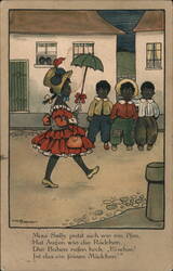 Black Americana Postcard, Children with Parasol, Early 1900s Ethel Parkinson Postcard Postcard