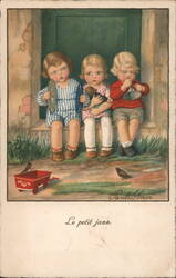 Three Children Playing Musical Instruments - Le petit jazz Postcard