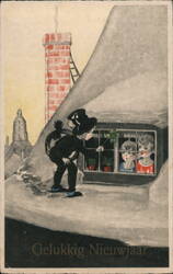 Dutch Chimney Sweep New Year's Postcard, 1938 Children Postcard Postcard