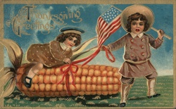 Thanksgiving Children on Corn Cob, Patriotic Postcard Postcard