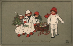 Children with Christmas Tree & Gifts - Russian New Year Postcard Pauli Ebner Postcard Postcard