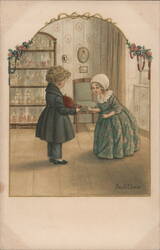 Children with Valentine's Day Gift - Antique Postcard Pauli Ebner Postcard Postcard