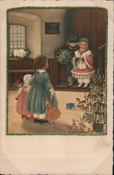 Children at Church with Christmas Tree - Vintage Holiday Scene Pauli Ebner Postcard Postcard Postcard