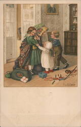 Grandmother's Farewell: Children Saying Goodbye - Vintage Illustration Pauli Ebner Postcard Postcard Postcard