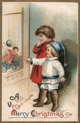 Children Gazing at Toys in Shop Window - Vintage Christmas Postcard Ellen Clapsaddle Postcard Postcard