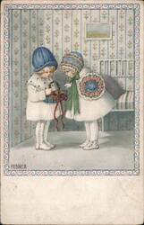 Two Children with Flowers - Charming Vintage Illustration Pebner Postcard Postcard Postcard