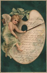 Cherub Angel Artist Palette Postcard, Geneva Switzerland - Color View Angels Ellen Clapsaddle Postcard Postcard