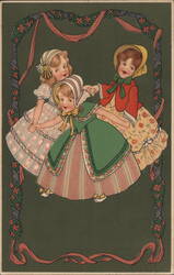 Three Girls in Fancy Dresses Postcard