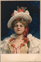 Victorian Lady in White Lace Hat with Roses - Portrait Postcard Postcard