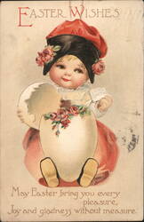 Easter Girl Hatching from Egg, Vintage Easter Greeting With Children Ellen Clapsaddle Postcard Postcard Postcard