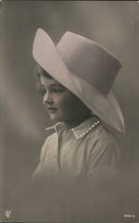 Girl in Pink Cowboy Hat, Vintage Portrait, Sepia Tone Postcard