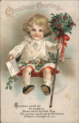 Christmas Girl with Holly, Vintage Holiday Greeting Card Children Ellen Clapsaddle Postcard Postcard Postcard