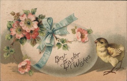 Easter Chick & Decorated Egg, Vintage Holiday Postcard Postcard Postcard