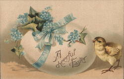 Easter Chick & Decorated Egg, Vintage Holiday Postcard Postcard