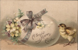 Easter Chick & Decorated Egg - Vintage Holiday Greeting Postcard Postcard Postcard