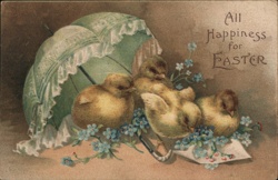 Easter Chicks with Forget-Me-Nots Under a Parasol With Chicks Postcard Postcard Postcard