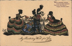 Silhouette Birthday Party, African American Women, Vintage Card Postcard