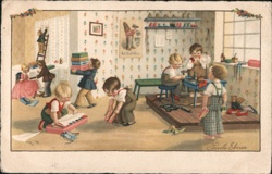 Children's Shoe Shop Scene, Colorful Dutch Postcard Postcard