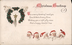 Christmas Santas & Holly Wreath Vintage Postcard 1915 Santa Claus Postcard Postcard