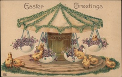 Easter Chicks Carousel, Vintage Holiday Postcard Postcard Postcard