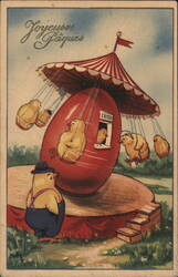 Easter Chick Carnival Carousel, French Vintage Postcard With Chicks Postcard Postcard