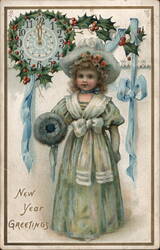 Little Girl in Holiday Dress, New Year's Greeting, Tuck's Postcard Postcard