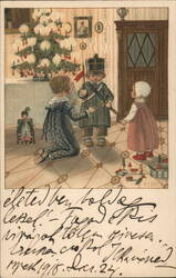 Children with Toy Soldier by Christmas Tree - Antique Holiday Postcard Pauli Ebner Postcard Postcard