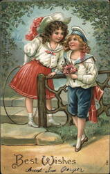 Children in Sailor Outfits, Best Wishes Postcard, 1908 Postcard