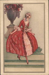 Lady in Red Rococo Dress - Fashion Illustration Postcard Postcard