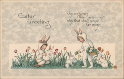 Children in Bunny Costumes with Rabbits - Easter Greeting With Bunnies Postcard Postcard Postcard