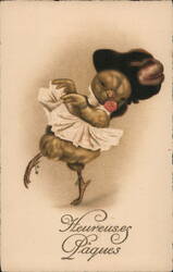 Happy Easter Chick in Bonnet, Vintage Postcard Postcard