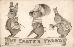 Three Easter Bunnies in Parade, Sanford Card Co. Postcard