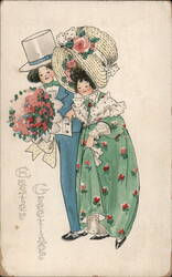 Wedding Couple Illustration, Embossed, 1911 Postcard Postcard