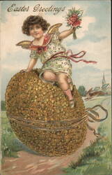 Easter Angel on Giant Egg, Morrisville, VT - Embossed Vintage Postcard Postcard