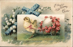 Easter Chick Pulling Egg Cart, Vintage Holiday Postcard Postcard Postcard