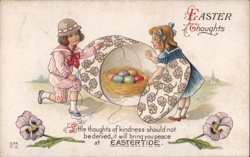 Children with Easter Eggs in Giant Hat - Vintage Easter Postcard With Children Postcard Postcard