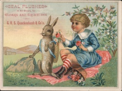 Child with Rabbit, Seal Plush Advertisement - Vintage Illustration Postcard