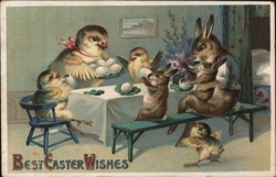 Anthropomorphic Easter Chicks & Rabbits, Vintage Easter Postcard Postcard Postcard