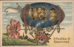 Easter Chicks in Hot Air Balloon Postcard Postcard