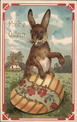 Easter Bunny with Decorated Egg, Frohe Ostern, Germany With Bunnies Postcard Postcard Postcard