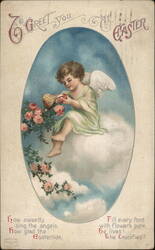 Easter Angel with Seashell & Roses - Vintage Postcard Postcard