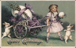 Girl with Easter Eggs & Flowers, Antique Postcard With Children Postcard Postcard