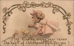 Little Girl with Chicks, Easter Greeting Postcard