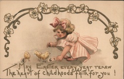 Little Girl with Chicks and Eggs - Easter Greeting - Vintage Postcard Postcard