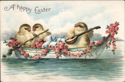 Baby Chicks in a Boat with Easter Egg With Chicks Postcard Postcard Postcard